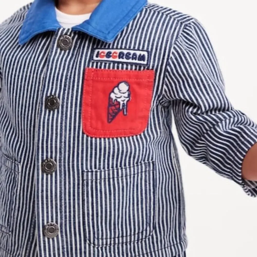 Old Navy Railroad Stripe Printed Loose Collared Twill Jacket
